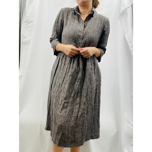 Pyne & Smith M No. 22 linen gray button up midi dress - Picture 4 of 10